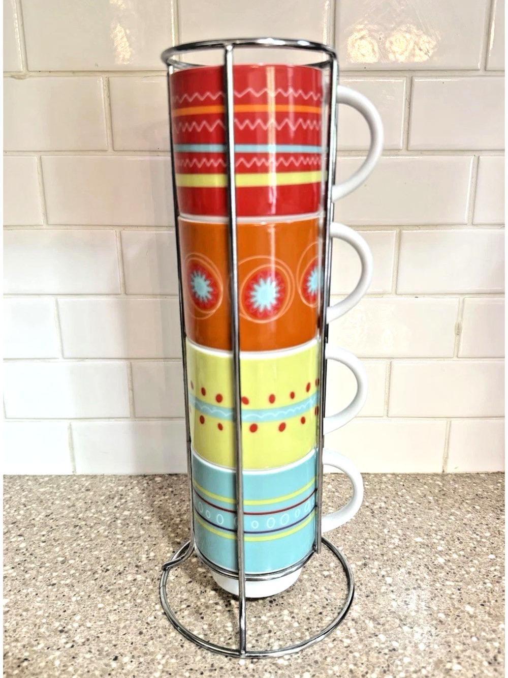 Caribou Coffee Coffee Mug Tower Set of 4 Stackable Retro 8 Oz